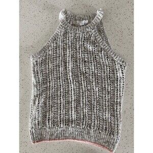 DUFFY Chunky Knit Sweater - Cream & Gray with Pink Trim Halter Sleeveless Top S